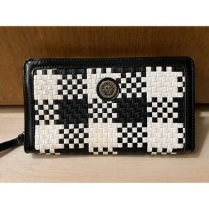Anne Klein Black‎ And White Woven Wristlet Credit Card Coin Zip Around Wallet